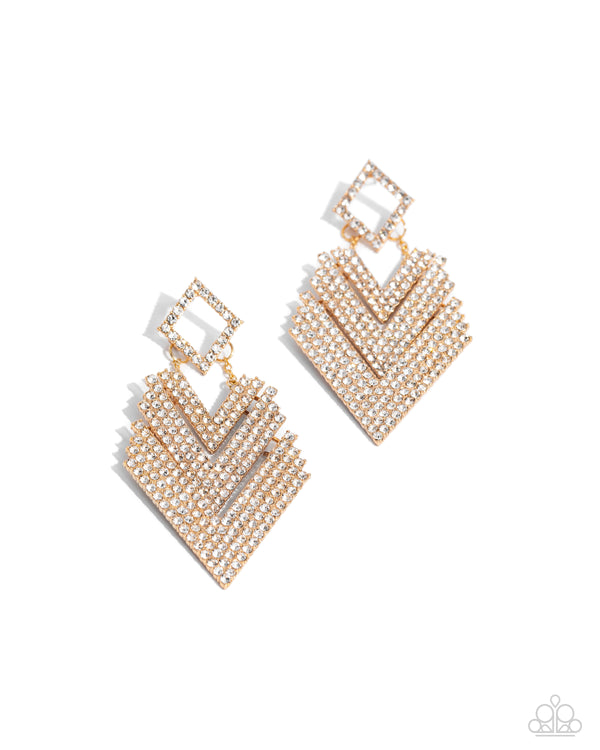Cautious Caliber - Diamond-shaped Gold Earrings