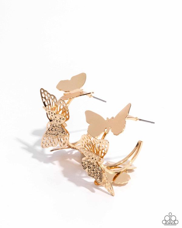 No WINGS Attached - Gold Butterfly Hoop Earrings