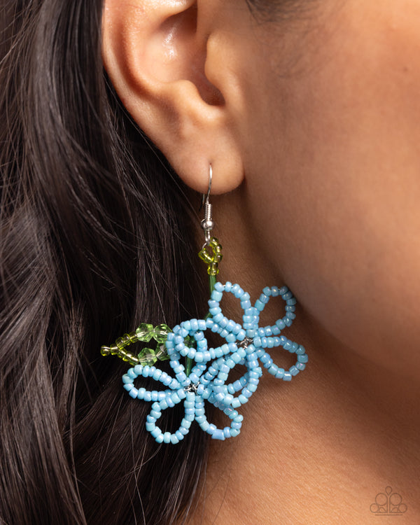 Beaded Blooms - Blue and Yellow Flower Earrings