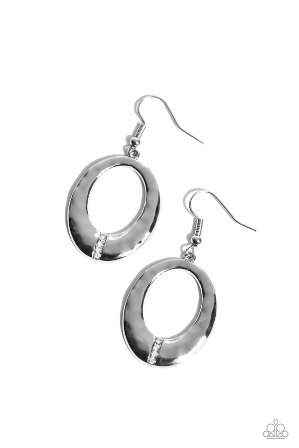 Center Stage Classic - White Silver Glitzy Earrings