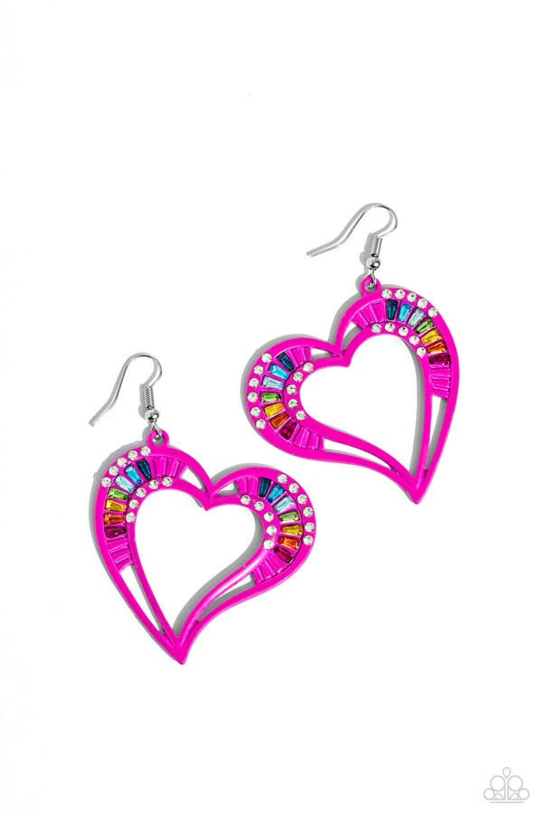 Embellished Emeralds - Pink Heart Earrings