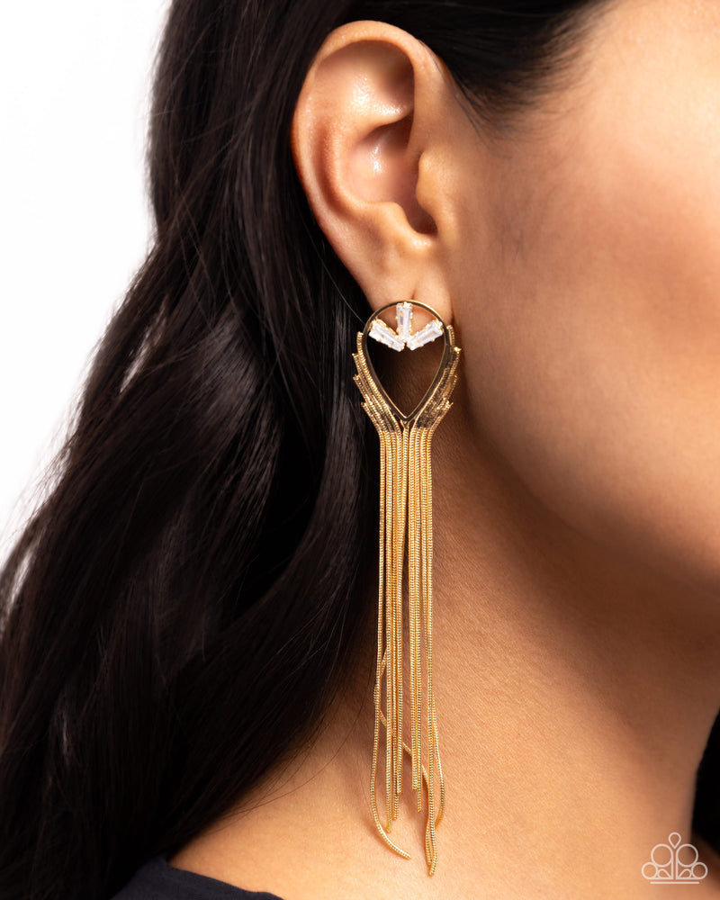 Elongated Effervescence - Gold Glitzy Earrings