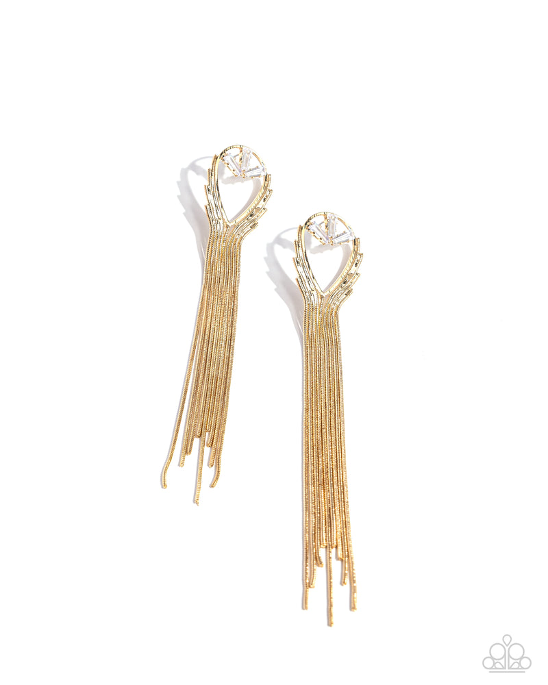 Elongated Effervescence - Gold Glitzy Earrings