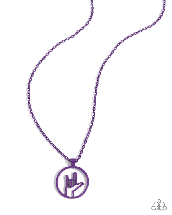 Abstract ASL - Purple ASL Love You Pendant Necklace