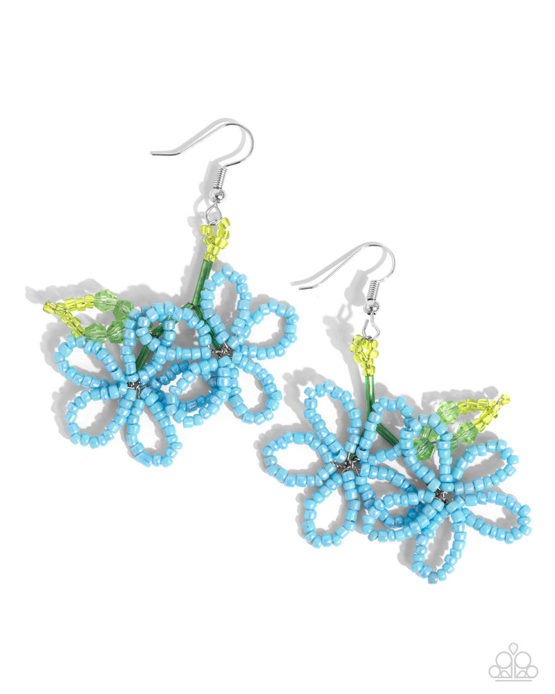 Beaded Blooms - Blue and Yellow Flower Earrings