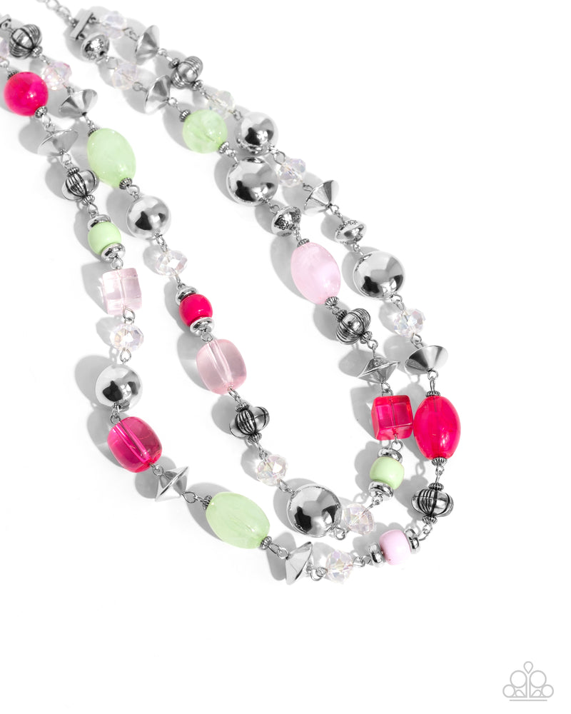 Playful Past - Colorfully Pink Necklace