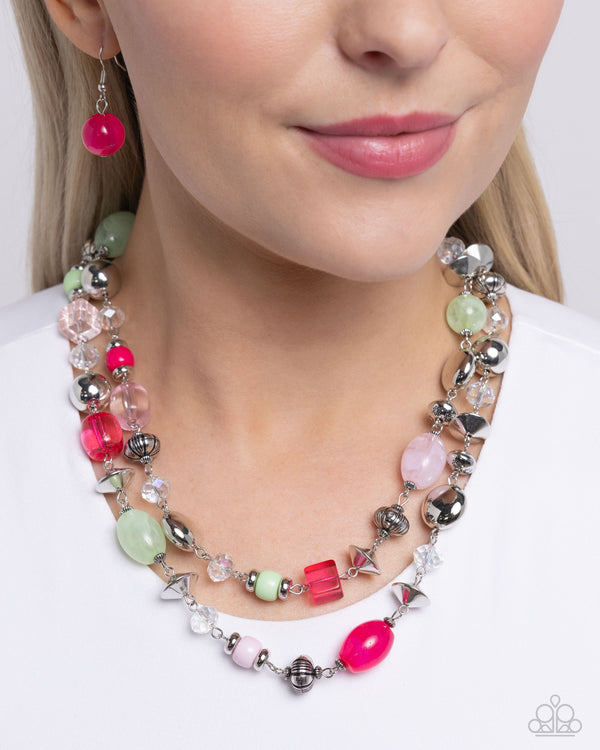 Playful Past - Colorfully Pink Necklace