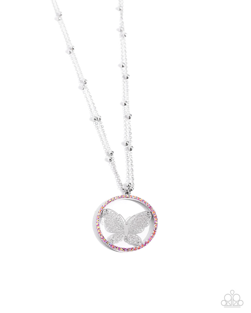 Festive Flight - Pink Butterfly Pendant Necklace
