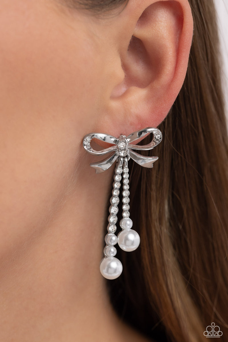 Bodacious Bow - White Earrings