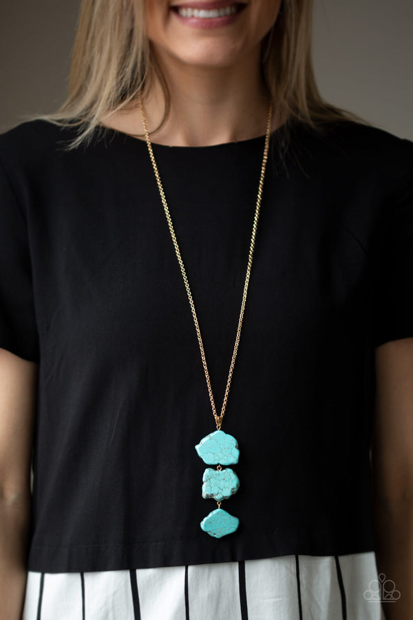 On The ROAM Again - Gold Turquoise Pendant Necklace