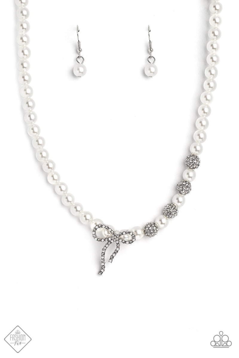 Classy Cadenza - White Pearl and Bowtie Necklace